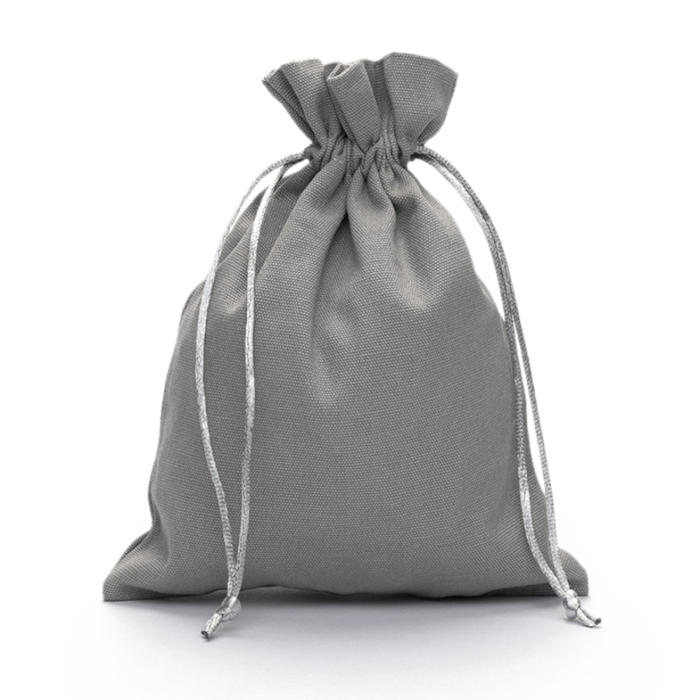 Large Grey Cotton Bag With Silk Drawstring | Tiny Box Company