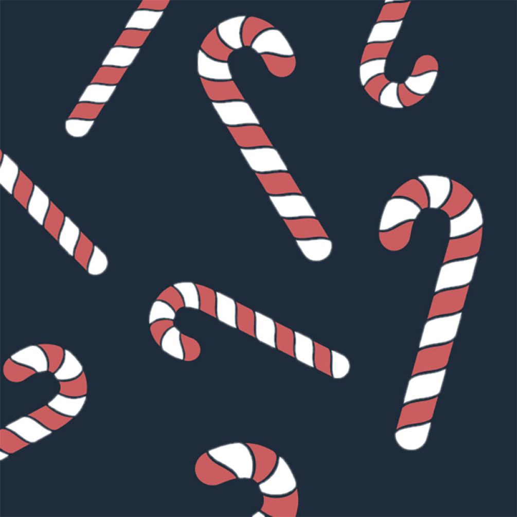 Candy Canes Square Navy Labels 59mm - Roll of 250