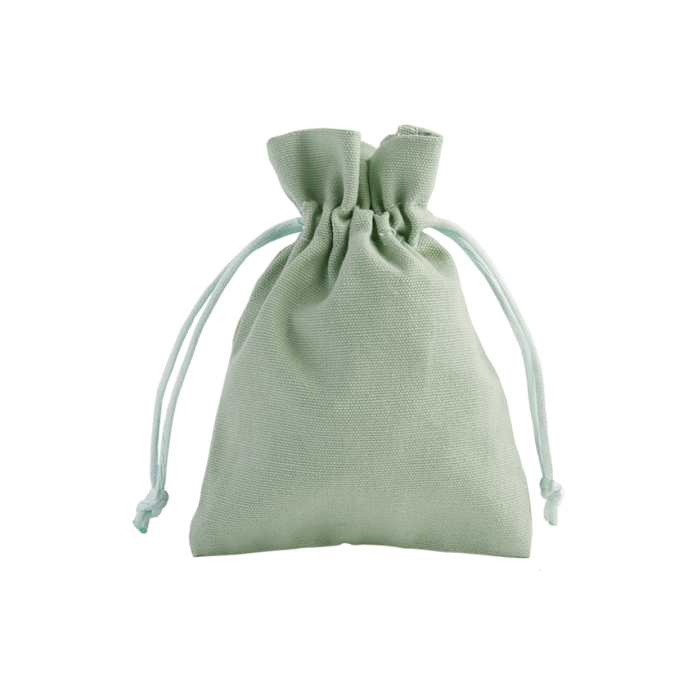 Medium Sage Green Cotton Bag with Silk Drawstring