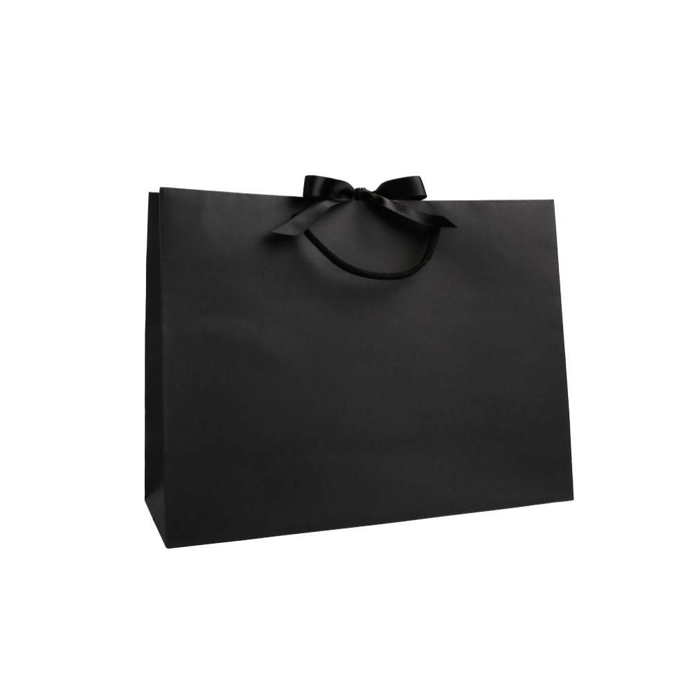 Large Black Landscape Paper Gift Bag With Rope Handles and Ribbon 