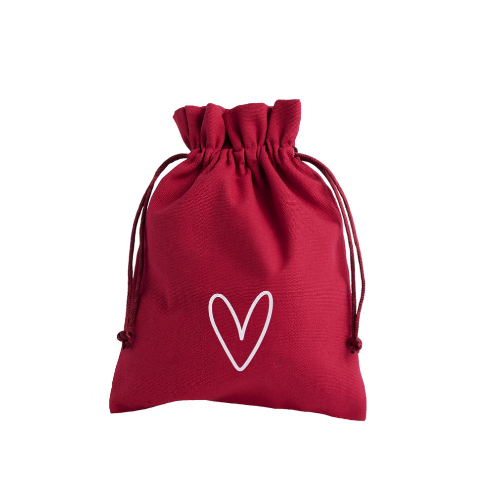 Love Heart Valentine's Day Large Red Cotton Bag with Silk Drawstring