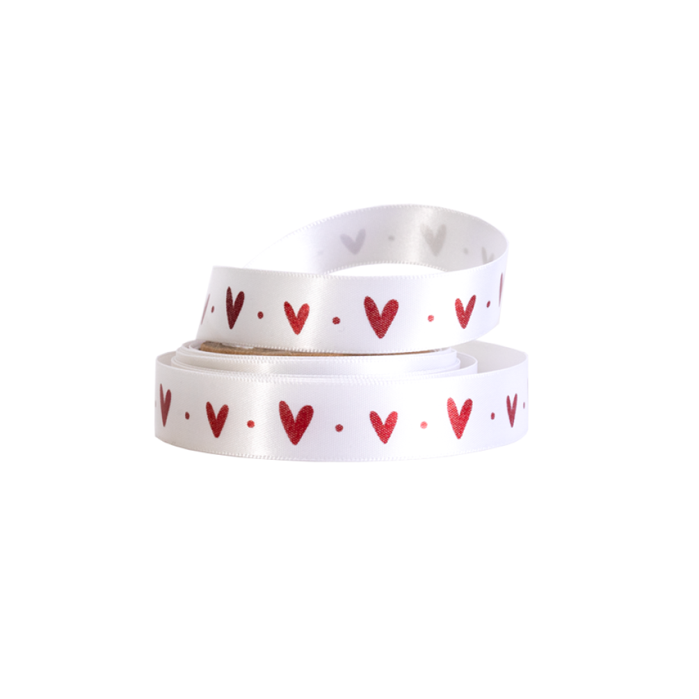 Love Heart Valentine's Day White Double Faced Recycled Satin Ribbon 5 metres x 15mm