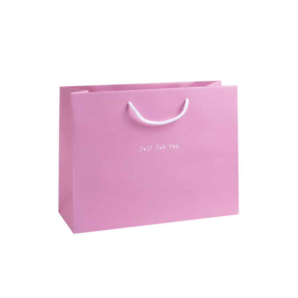 'Just For You' Large Landscape Fondant Pink Paper Gift Bag with Rope Handles