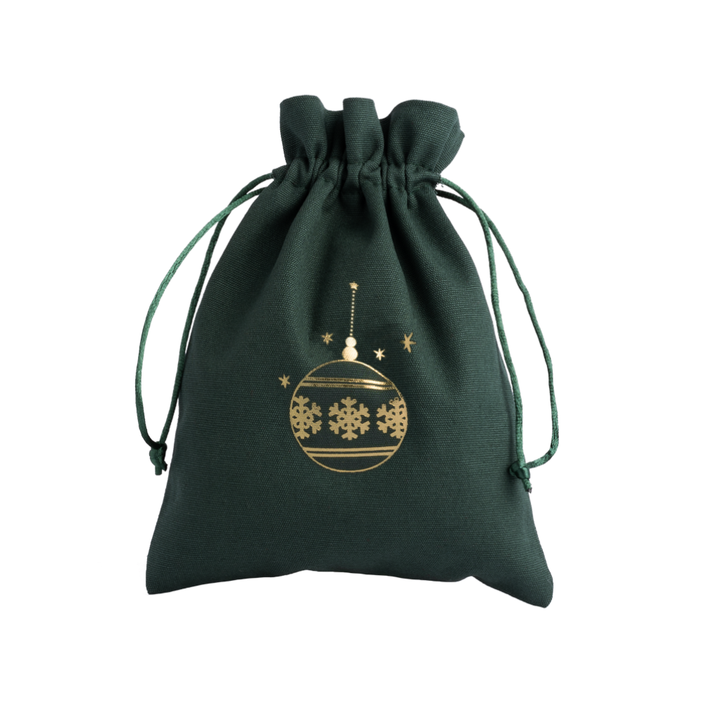 Christmas Cotton Bag Green Large Gold Bauble