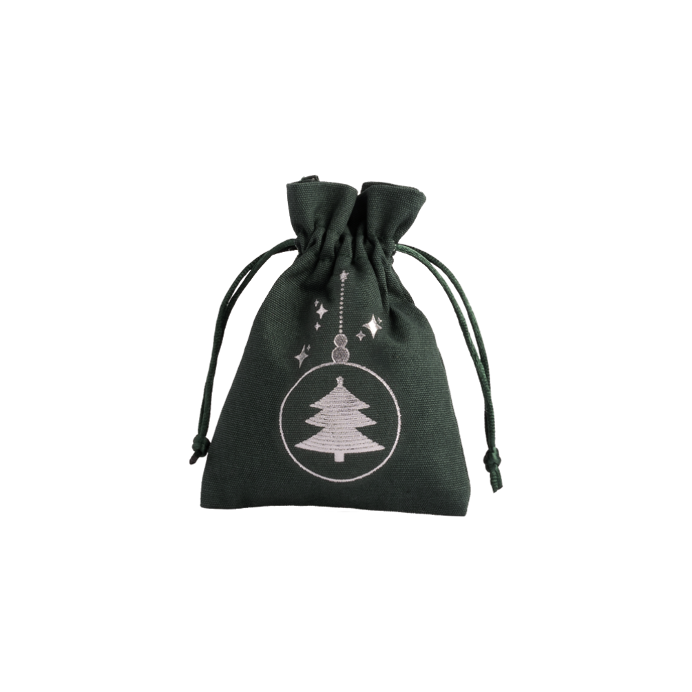 Christmas Cotton Bag Green Medium Silver Tree Bauble