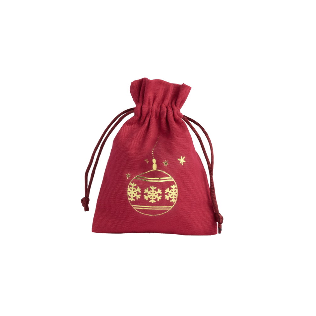 Christmas Cotton Bag Red Medium Gold Bauble