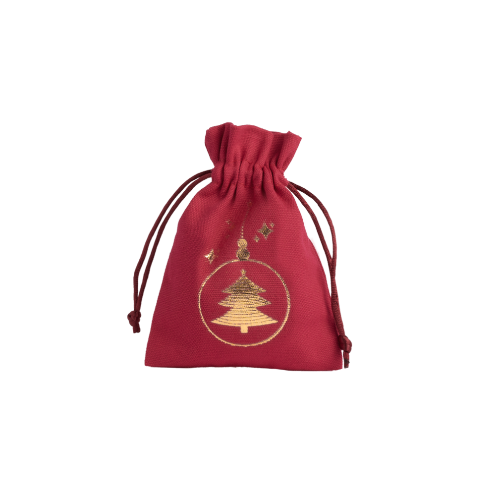 Christmas Cotton Bag Red Medium Gold Tree Bauble