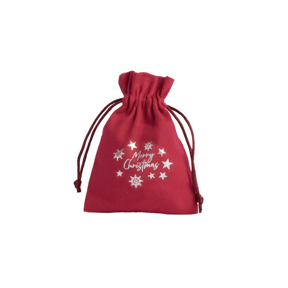 Christmas Cotton Bag Red Medium Silver Merry Christmas