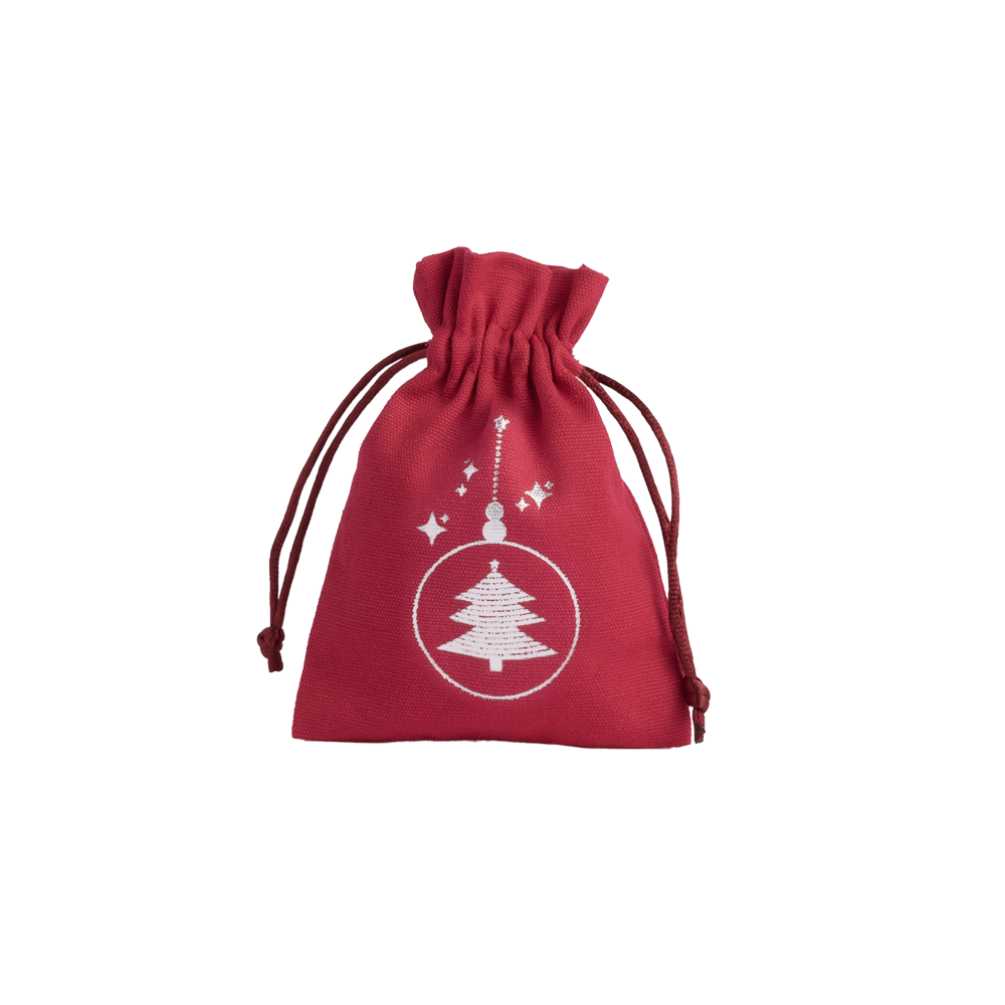 Christmas Cotton Bag Red Medium Silver Tree Bauble