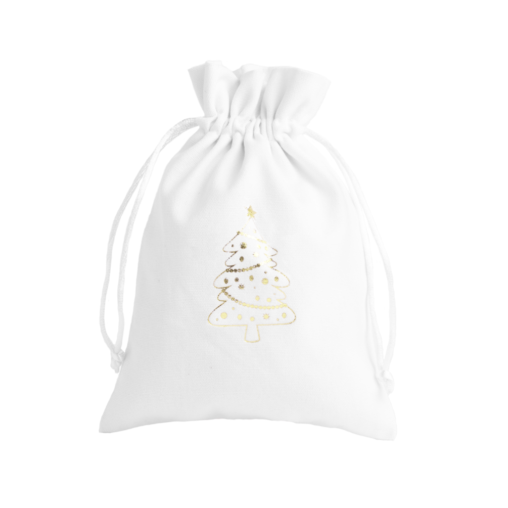 Christmas Cotton Bag White Large Gold Tree