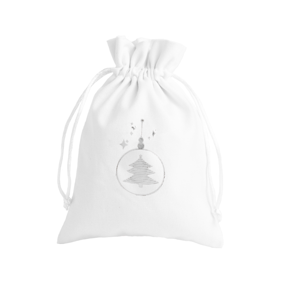 Christmas Cotton Bag White Large Silver Tree Bauble