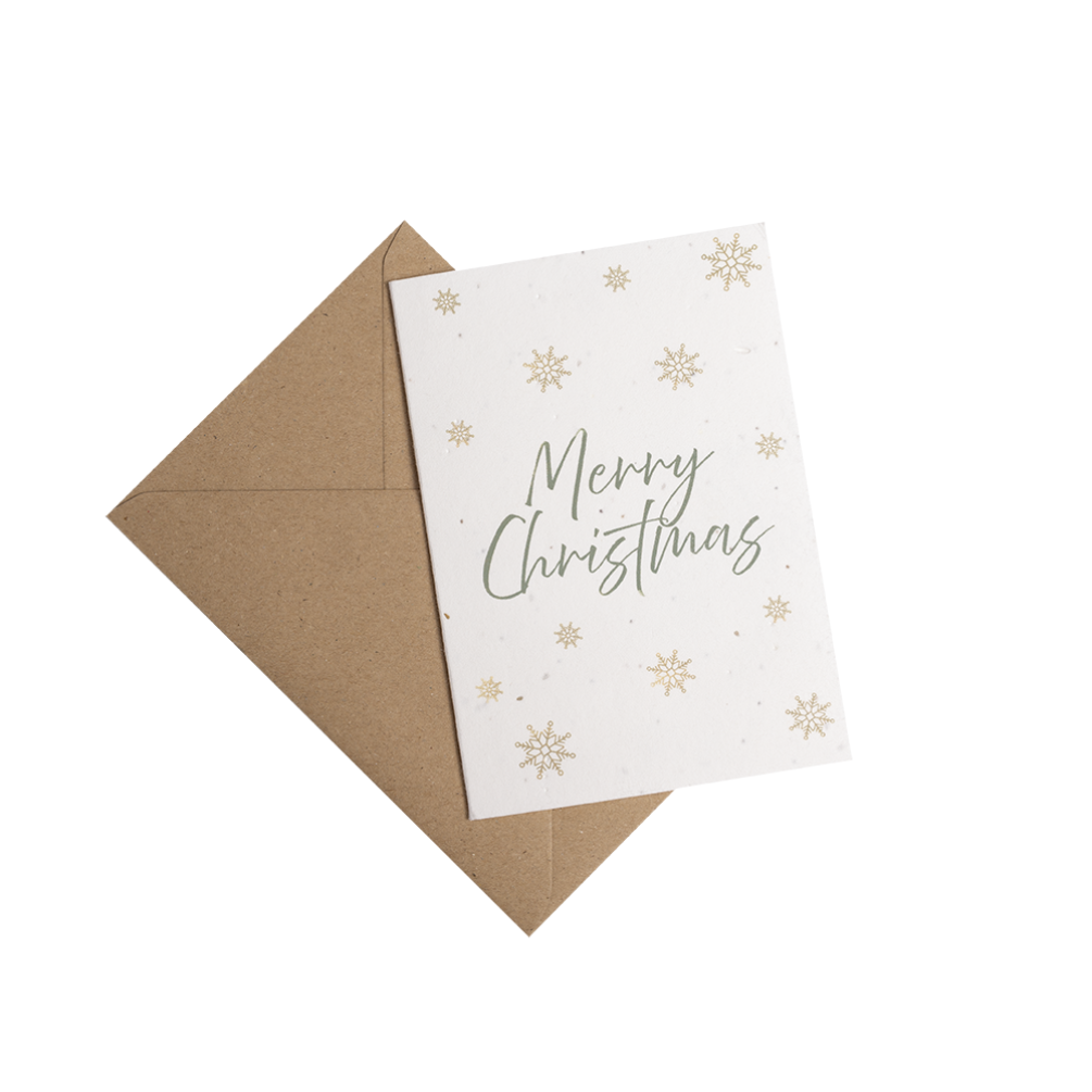 A6 Plantable Merry Christmas Card with Snowflakes